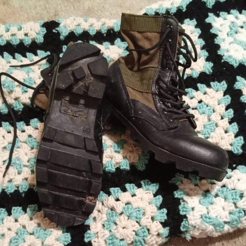 Mens Sz 6R Military Black Olive Combat Boots Camo Jungle Lace Up Womens Sz 9 Tac
